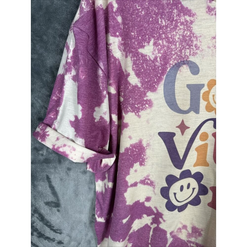 Women’s Shirt Good Vibes Only Tie-Dye Bleached Purple Size Extra Large - Picture 4 of 12
